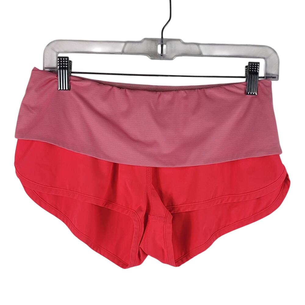 Lululemon Women's Orange Strips Athletic Hiking Running Shorts Back Pocket 6